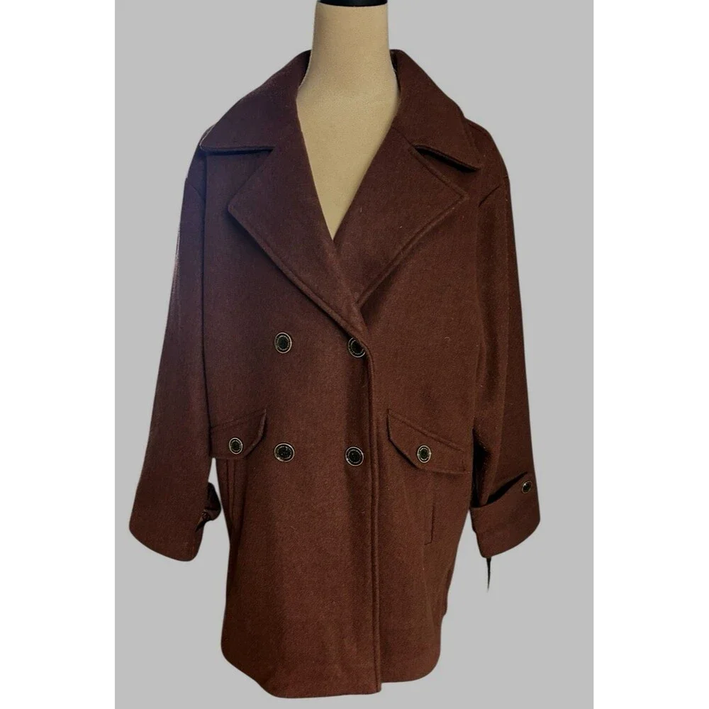 Marc New York Anthony Marc Womens Knit Brown Double Breasted Jacket Coat M - Picture 1 of 11